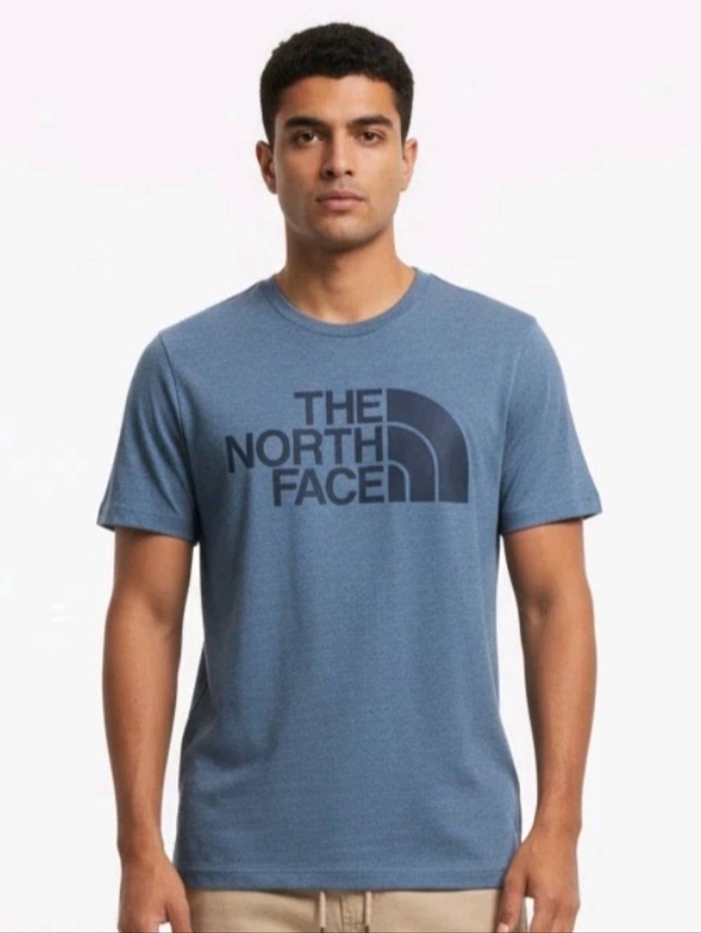 The North Face Mens Short-Sleeve Logo Tee in Heather Blue Size Medium